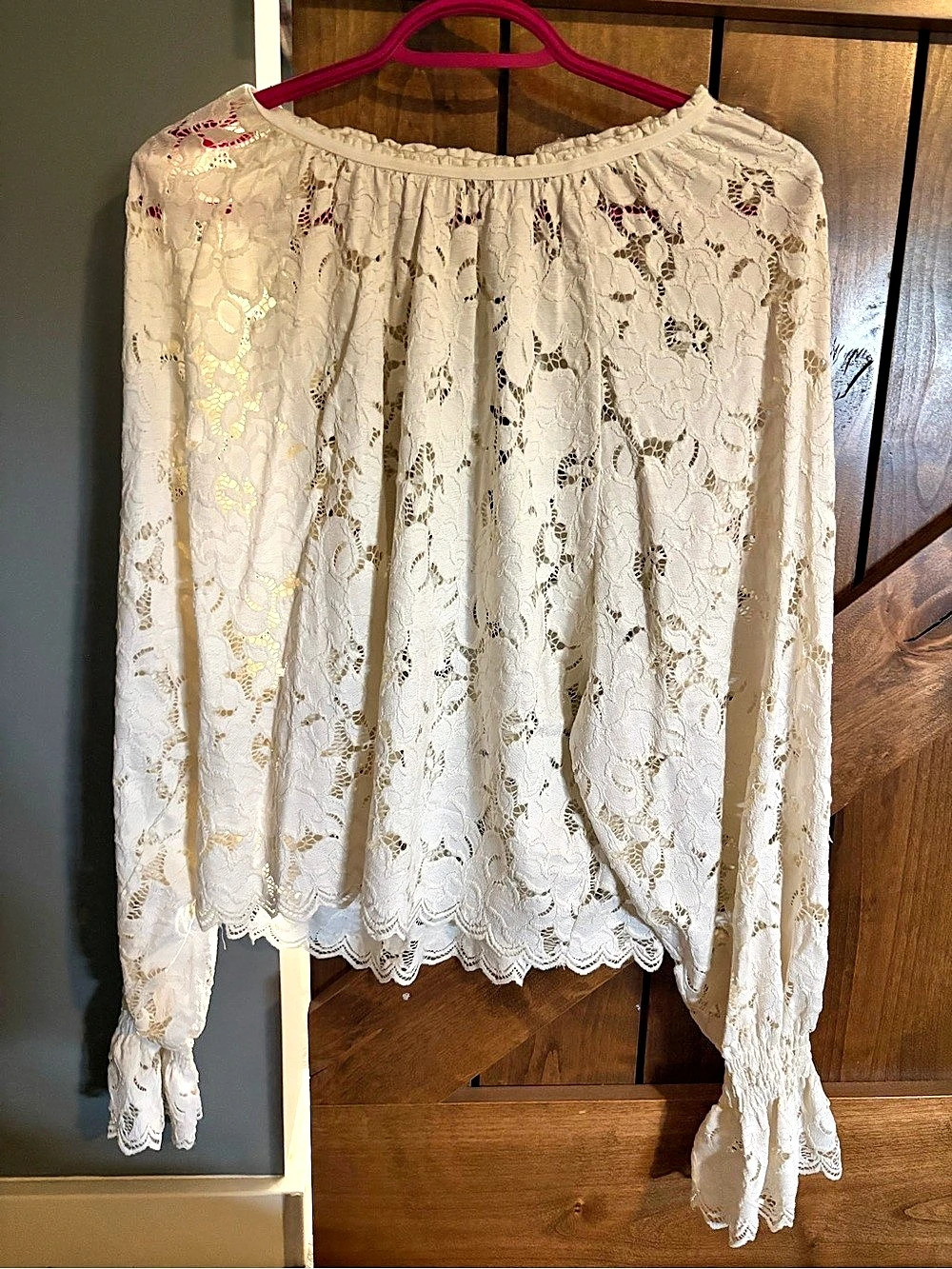 Free People All Day Lace Long Sleeve Blouse Floral White Small